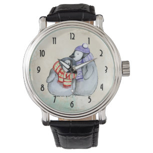 Montre Pingouins mignons en Écharpe d'hiver et Casquette