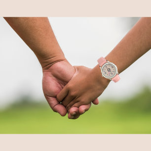 Montre Pingouins mignons rose avec nom et initiales