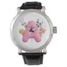 Pink Balloon Letter A Forest Animals eWatch Band