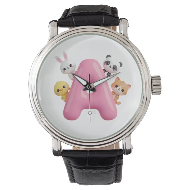 Montre Pink Balloon Letter A Forest Animals eWatch Band (devant)
