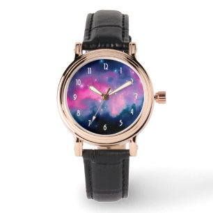 Montre Pink & Blue Galaxy & Stars Abstract