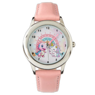 Montre Pink Cute Unicorn dinosaures arc-en-ciel fête d'an