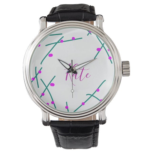 Montre Pink green cherry tree name boho retro rustic bold (devant)