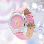 Montre Pink or ananas nom script fille tropicale<br><div class="desc">Elégant,  moderne faux ananas en or sur un arrière - plan chic rose girly. Modèle pour votre nom,  lettres courbes dorées. Le nom est écrit avec un script de style à la main tendance. Nombre d'or de 8 à 4.</div>