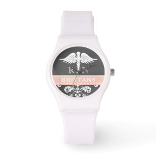 MONTRE PINK PERSONNALISÉ INFIRMIER RN CADUCEUS