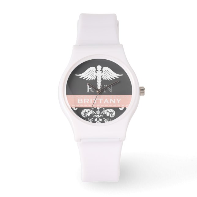 MONTRE PINK PERSONNALISÉ INFIRMIER RN CADUCEUS (Recto)