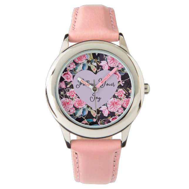 Montre Pink Rose Watercolor Flowers Floral Girls Joy (devant)