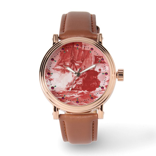 Montre PIRATE BATAILLE NAVIRE Antique Rouge Blanc Nautiqu (Recto)
