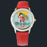 Montre Pirate kid birthday<br><div class="desc">This product is for kids that love pirates and piracy stories. It feesta cute little pirate boy that has arrived on this island with palm trees. There's a pirate ship in the horizon waiting for him to return with a treasure! Seagulls are watching. This product is ideal for a pirate...</div>