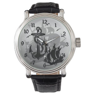 Montre Pirate Ship & Ancre Black Silhouette Watch 2
