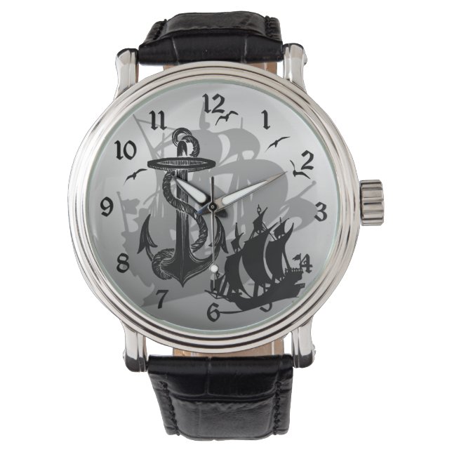 Montre Pirate Ship & Ancres Black Silhouette Watch 2 (devant)