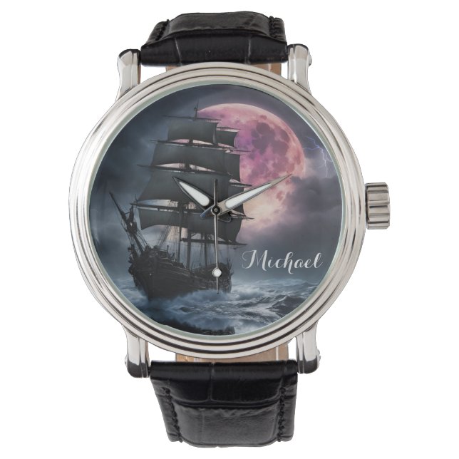 Montre Pirate Ship foudre fraise lune Personnaliser (devant)
