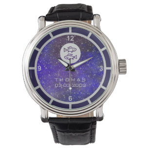 Montre Pisces Zodiac Signal Élégant Nom Personnalisé B