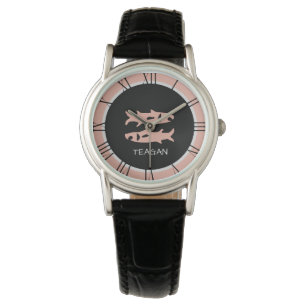 Montre Pisces Zodiac Signal Rose rose gris Nom personnali