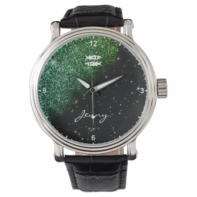 Montre Pisces Zodiac Signal Turquoise Vert Parties scinti (devant)