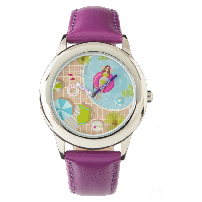 Montre Piscine fille en bikini plage d'été (devant)