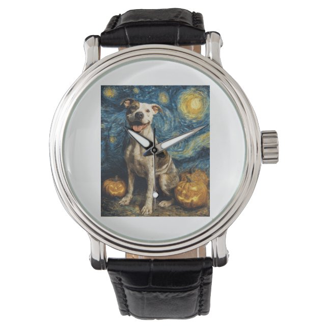 Montre Pit Bull Chien Mignon Halloween Jack O Lanterne Ci (devant)