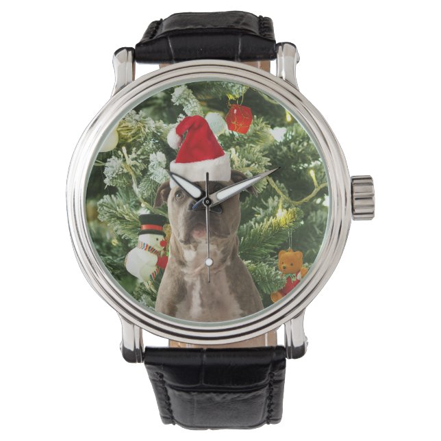 Montre Pitbull Chien Arbre de Noël Ornements Snowman (devant)