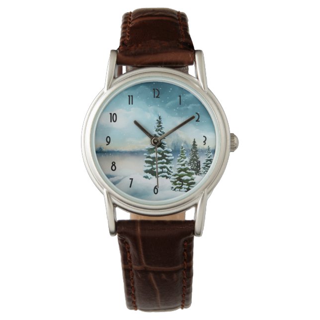 Montre Pittoresque Winter Wonderland aquarelle peinture (devant)