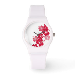 Montre PixDezines hibiscus rouge/do-it-yourself arrière -