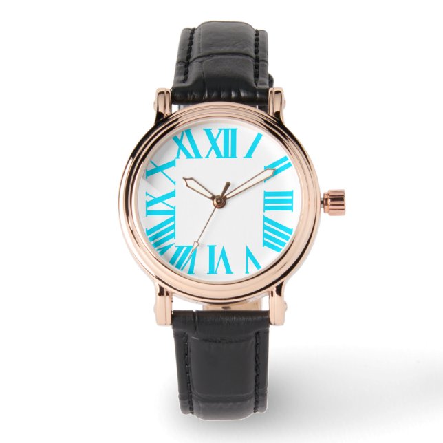 Montre PixDezines Neon Aqua Roman Numeros/do-it-yourself  (Recto)