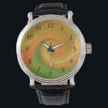 Montre Pixel Abstrait Automne Swirl<br><div class="desc">Une combinaison d'oeuvres traditionnelles transformées en art numérique. Couleurs pixelées avec une large spirale tourbillonnante dans les couleurs automnales de jaune,  marron,  vert et orange.</div>