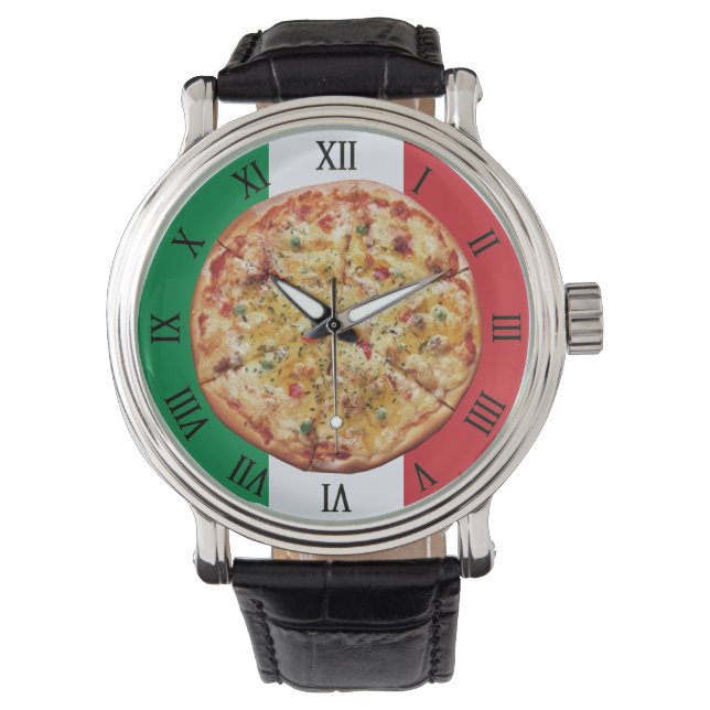 Montre Pizza ~ Numéros romains ~ Drapeau italien ~ (devant)