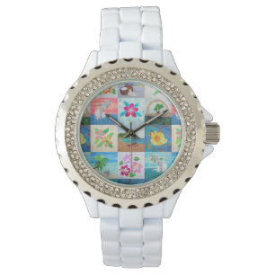 Montre Plage de Dolphins Fleurs tropicales Hawaii Watch