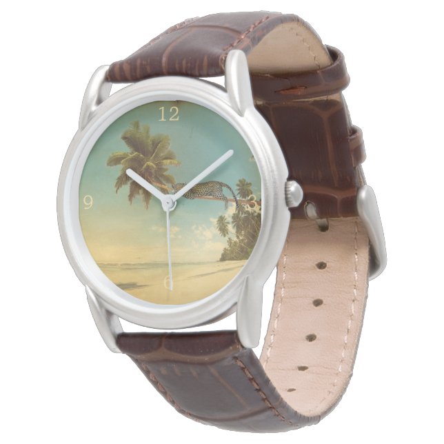 Montre Plage de Leopard Palm Tree vintage (Incliné)