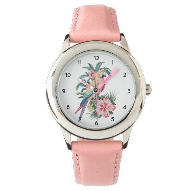 Montre Plage d'été tendance perroquet et fleurs d'Hibiscu (devant)