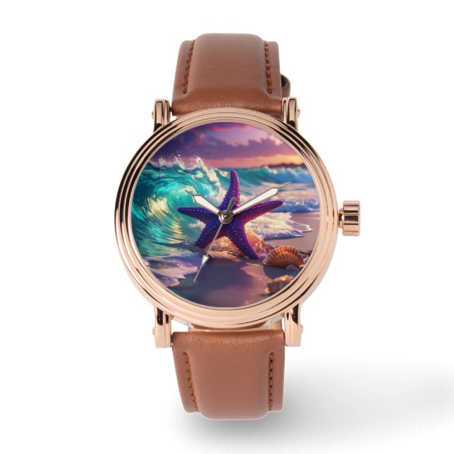Montre Plage océanique avec étoile de mer violette (Recto)