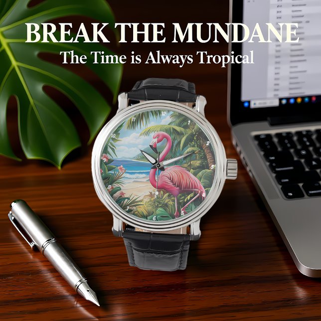 Montre Plage Tropicale aux Flamants Roses (Créateur téléchargé)
