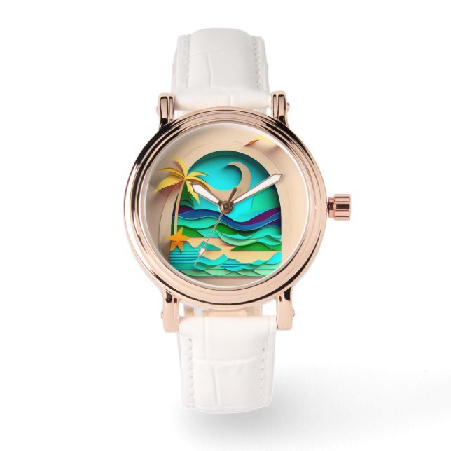 Montre Plage tropicale de Papercraft 3D (Recto)