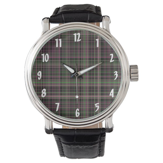 Montre Plaid rose et vert (devant)