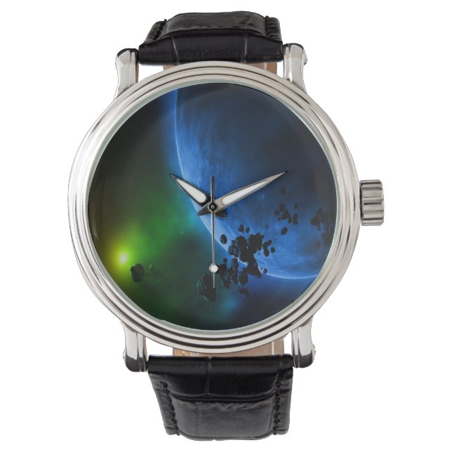 Montre Planètes et Astéroïdes bleues Aliens (devant)