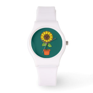 Montre Plante de tournesol Kawaii dans un pot