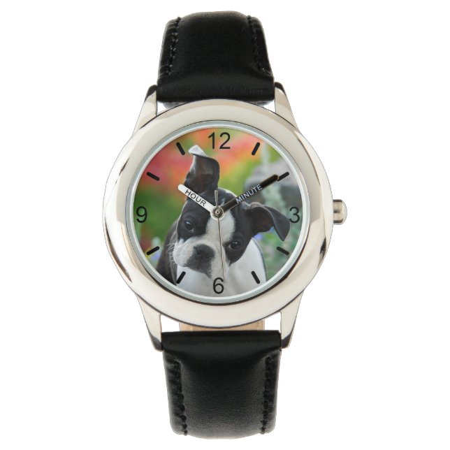 Montre Plaque à cadran Boston Terrier Dog mignonne Chiot  (devant)