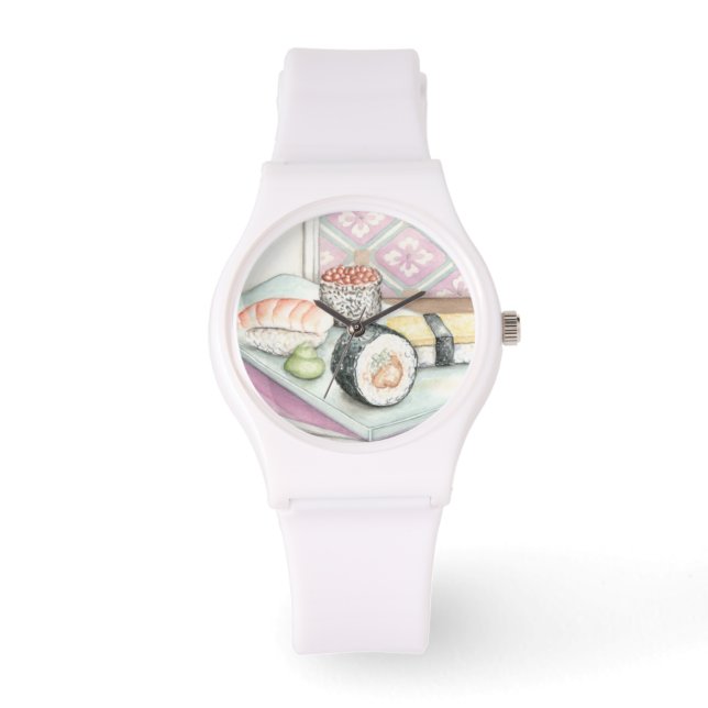 Montre Plaque de sushi assorté avec baguettes (Recto)