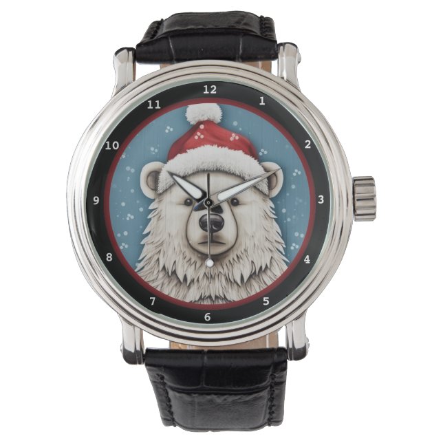 Montre Playful Polar Bear in Santa Hat (devant)