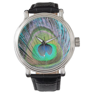 Montre Plume de paon sur Turquoise