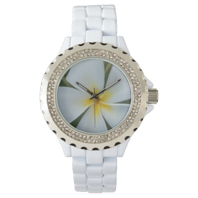 Montre Plumeria tropicale blanche de Fidji (devant)