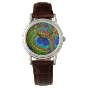 Montre Plumes de Peacock: Verre Art Watch & Numeral Optio