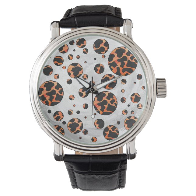 Montre Poche noire et orange Polka Imprimer (devant)