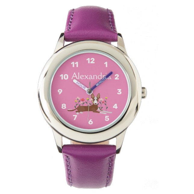 Montre Podenco chien personnalisé Floral Girl rose (devant)