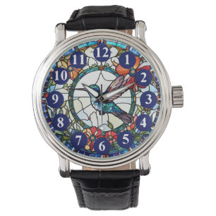 Montre Poignée en verre d'oiseau de colibri bleu foncé