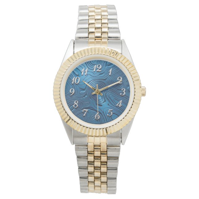 Montre poignet 2 tons élégante cadran bleu  (devant)