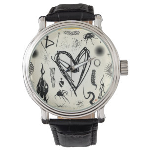 Montre poignet argent Pulse Heart - Dessin à main