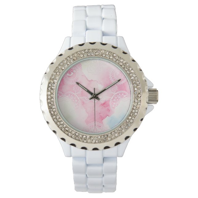 Montre Poignet Motif de dentelle blanche (devant)