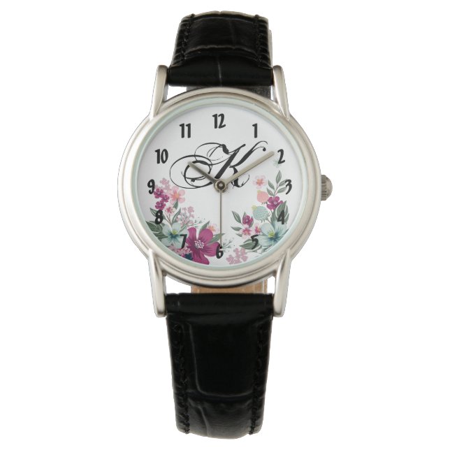 Montre poignet personnalisée Fleur tropicale sur b (devant)