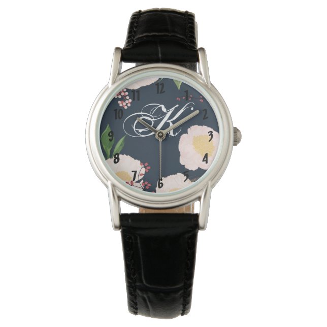 Montre poignet personnalisée Fleurs florales blanc (devant)
